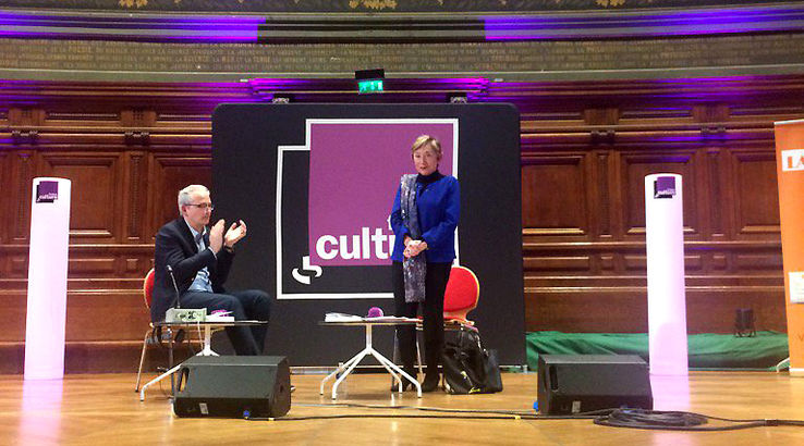 Julia Kristeva chaleureusement applaudie en clôture de son entretien dans le cadre du Forum Sorbonne• Crédits : ST - Radio France