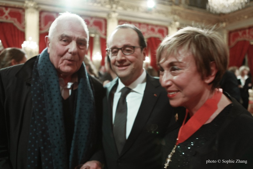 Julia Kristeva - Commandeur de la Légion d'honneur - Julia Kristeva, Philippe Sollers et François Hollande, photo Sophie Zhang