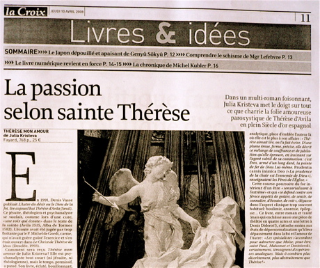 Article dans La croix, Kristeva, Thérèse d'Avila