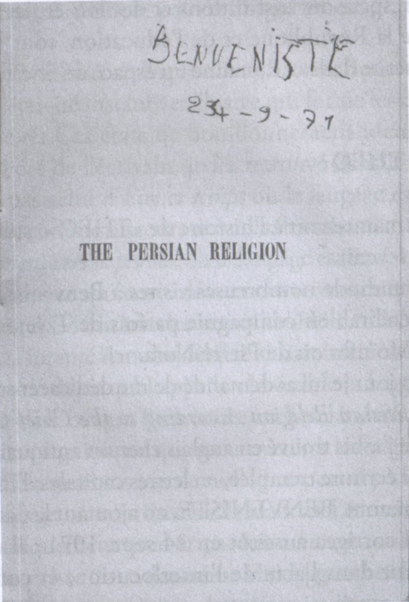 The Persian Religion According to the Chief Greek Texts  dédicace à JK