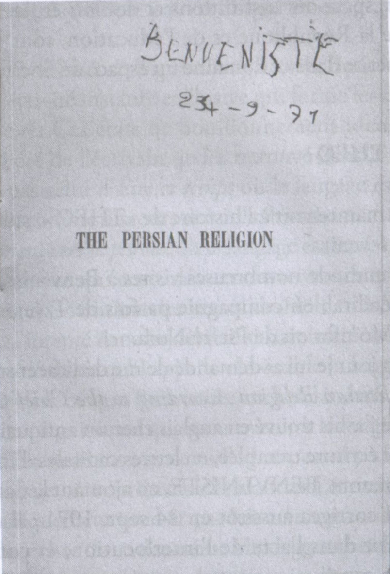 The Persian Religion According to the Chief Greek Texts dédicace à JK